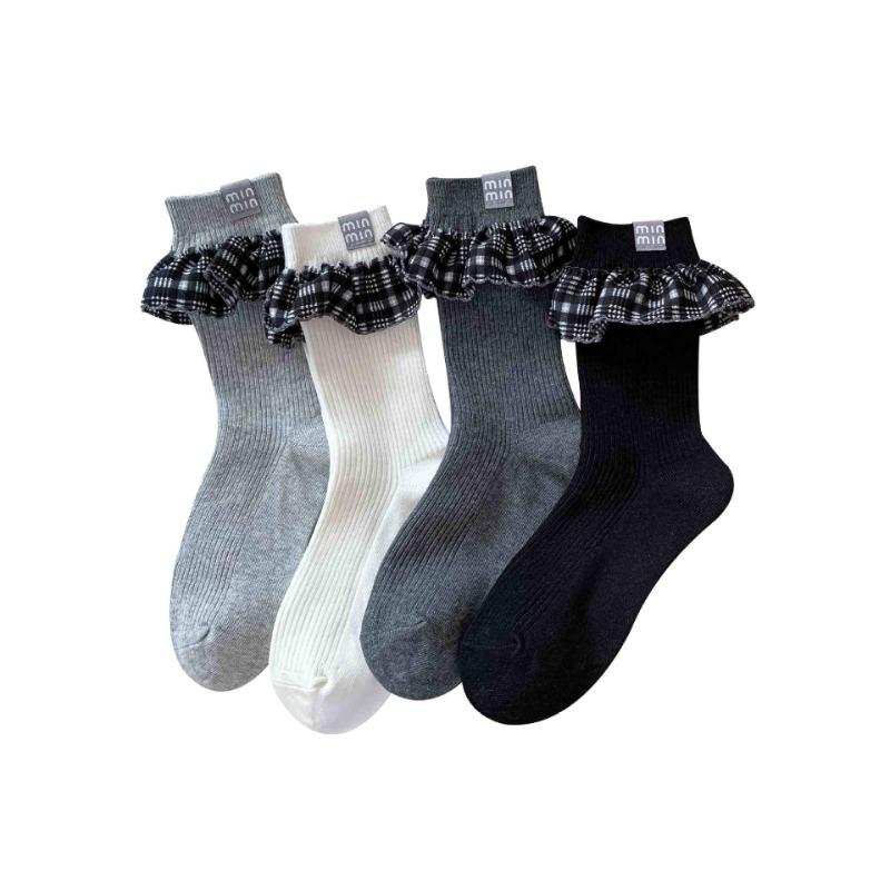 Female Spring and Autumn New Trend Cloth Standard Assorted Plaid Tube Stack Socks