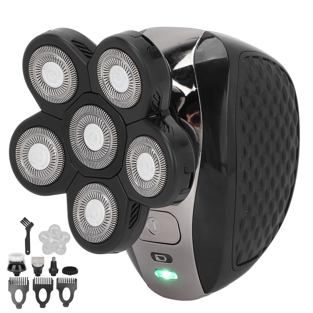 Electric Head Shavers Waterproof 5 In 1 Wet Dry Grooming Kit with 6 Rotary Blade Heads for Bald Men