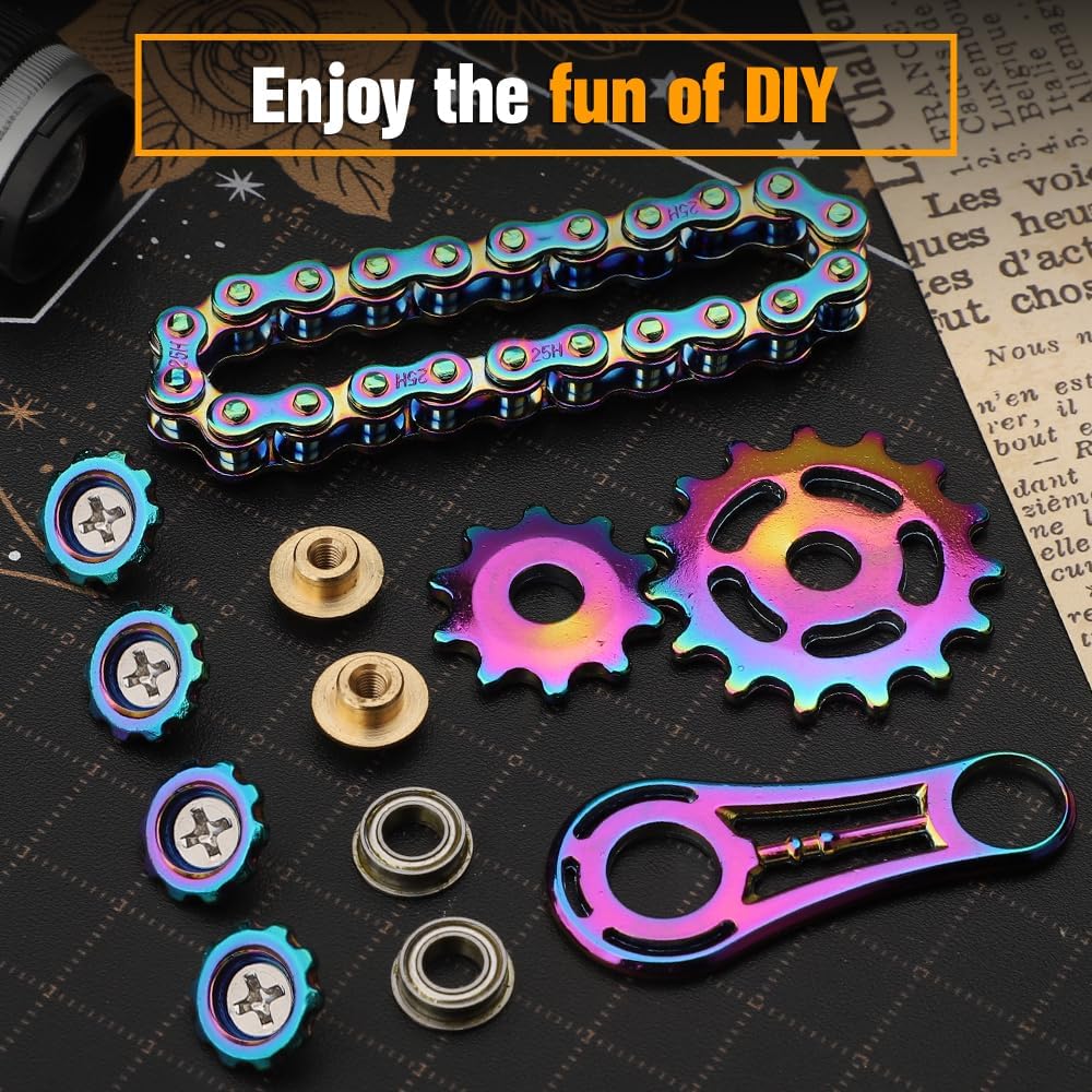 Bike Chain Gear Fidget Spinner for Stress Relief, Metal Sprocket Chain Fidget Toy, Kinetic Desk Novelty Hand Finger Spinner for Anti-Anxiety, Cool Toy