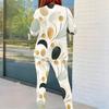 Women Plus Size Round Neck Long Sleeve Floral Printed Top And Fitted Pants Two Piece Set