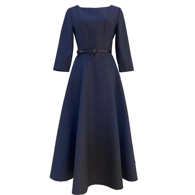 Весенне-осеннее женское платье с длинным рукавом и круглым вырезом в винтажном стиле с воздушным низом