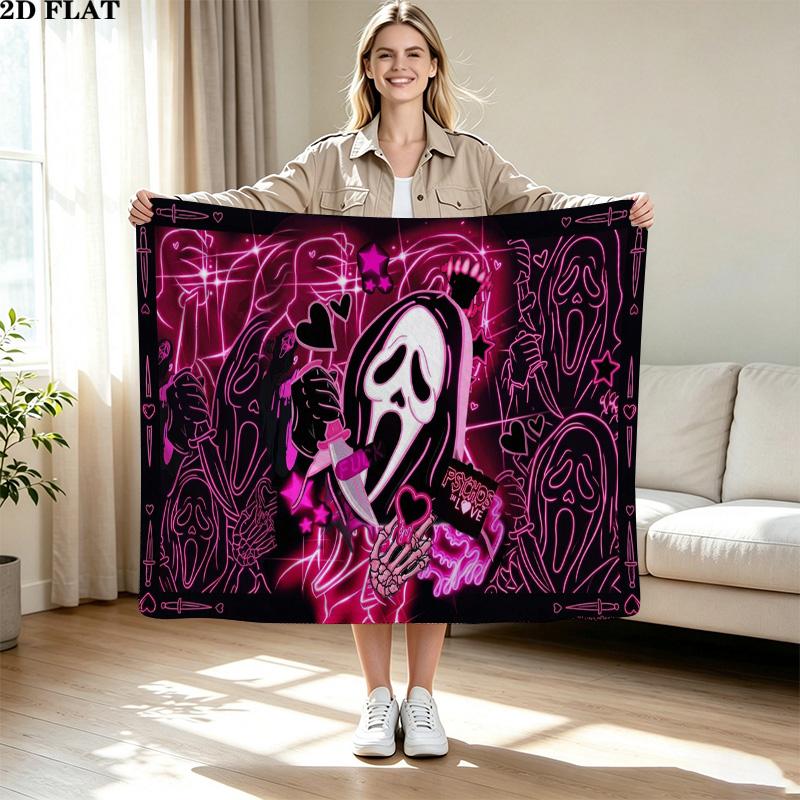 Mask Ghost Print Flannel Blanket High Quality Warm Comfortable Cover for All Seasons Perfect for Gifts Home Decor