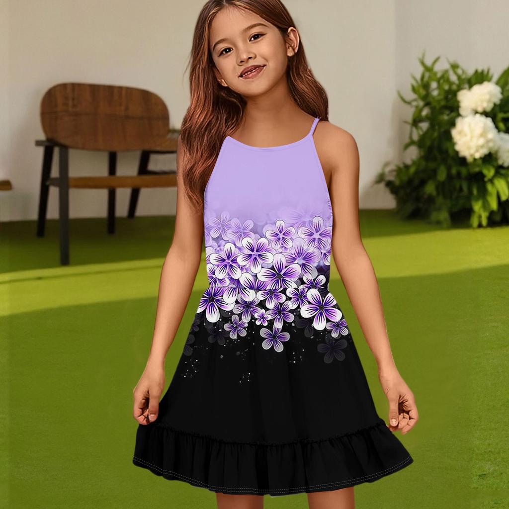 Детское летнее повседневное модное платье с круглым вырезом, однотонное, без рукавов