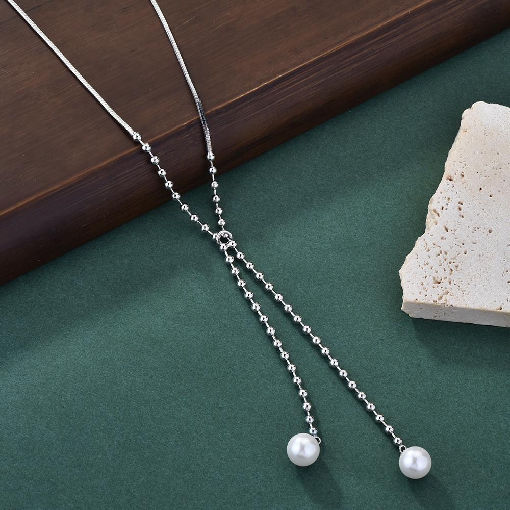 Elegant Geometric Pearl Pendant Titanium Steel Necklace For Women With Gold Plating Stylish Design For Fall 2024 Fashion Trends