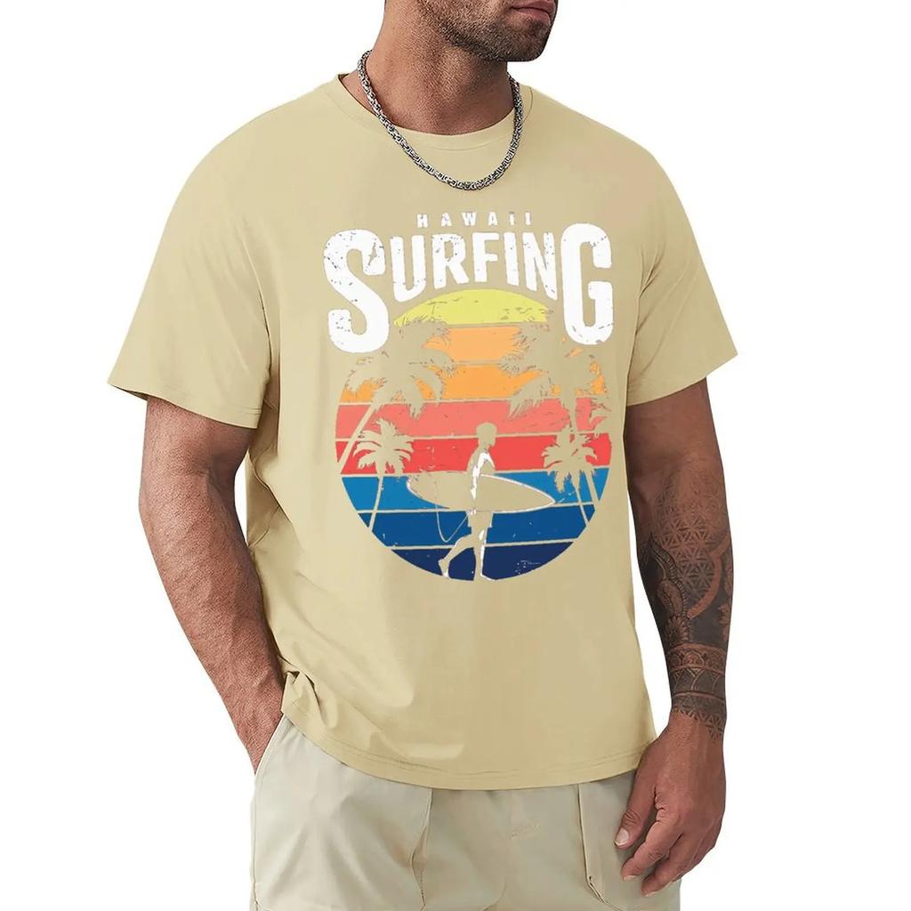 Винтажная футболка Hawaii Surfing Футболка Harajuku с коротким рукавом 100% хлопок Графика Футболка Топы