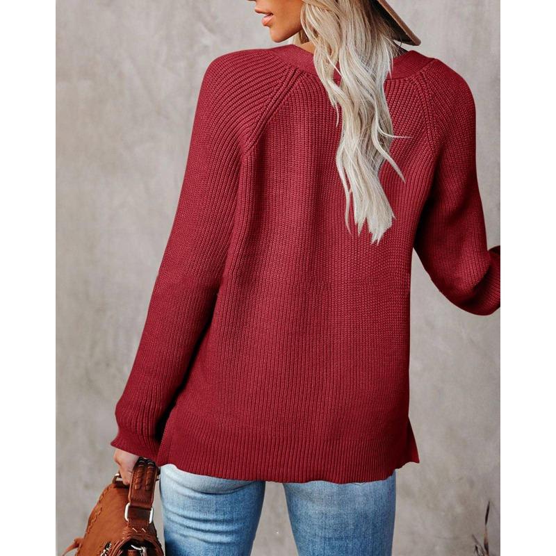 Женский осенне-зимний пуловер на пуговицах, свободный вязаный свитер с V-образным вырезом