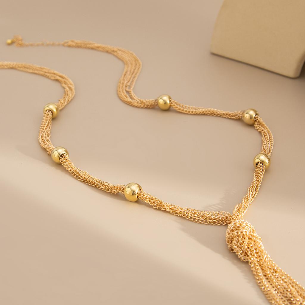 Simple Y-shaped Metal Tassel Plain Chain Necklace Cold Wind Multi-layer CCB Beads Collarbone Chain High Fashion Sense Party Commuter Women's Necklace