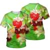 Мужская рубашка, летняя, с круглым вырезом, хип-хоп, с принтом клубники 3D, с короткими рукавами, молодежная, модная, универсальная, свободного покроя, рубашка