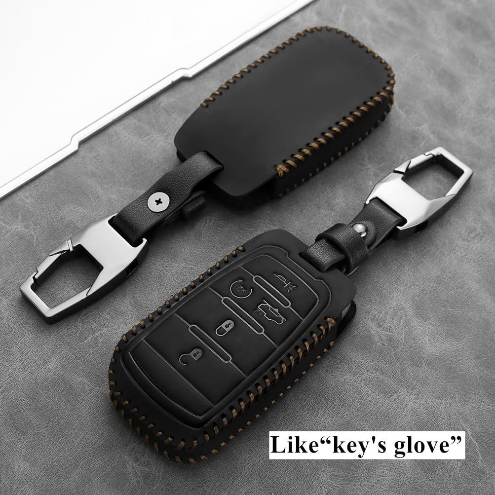 Leather Compatible with ram Key fob Cover for Dodge 2025 RAM 1500 2500 3500 Accessories 5 Buttons Keychain