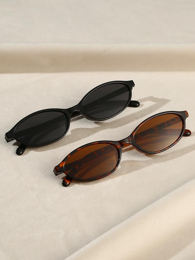 2Pcs Classic Fashionable Oval Small Frame Combination Glasses Trendyy Fashion High-End Decorative Glasses