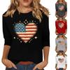 Women's Fashion Casual Round Neck 3/4 Sleeve Loose Independence Day Printed T-Shirt Ladies Top