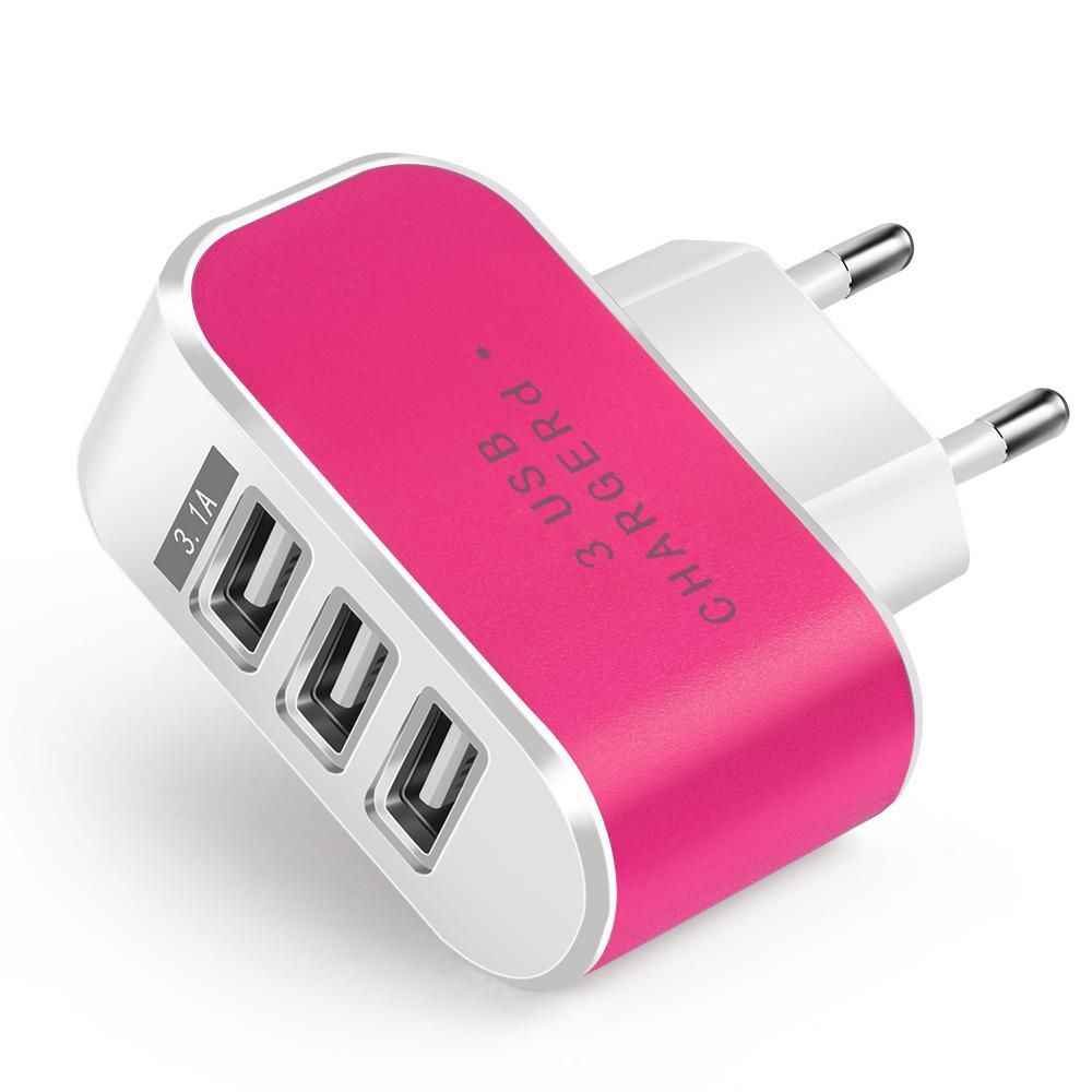 Светящийся 3-портовый USB-адаптер для путешествий 5 В 1 А, стандарт ЕС/США для мобильных телефонов