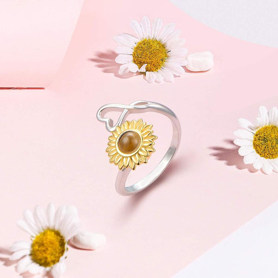 Кольца с подсолнухом для женщин, регулируемый размер открывающегося кольца, модные украшения, сто языковой камень