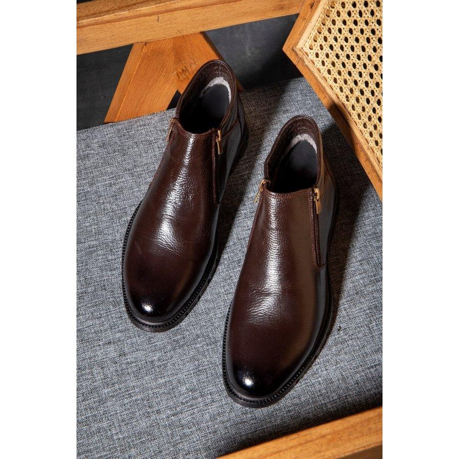 Мужские повседневные стильные ботинки из натуральной кожи на резиновой подошве с меховой подкладкой