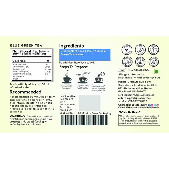 Чай TEACURRY Blue Green(30 пакетиков чая) Помогает с потерей веса, сиянием кожи, уходом за волосами, здоровьем мозга. Зеленый чай с синим горошком и синей бабочкой.