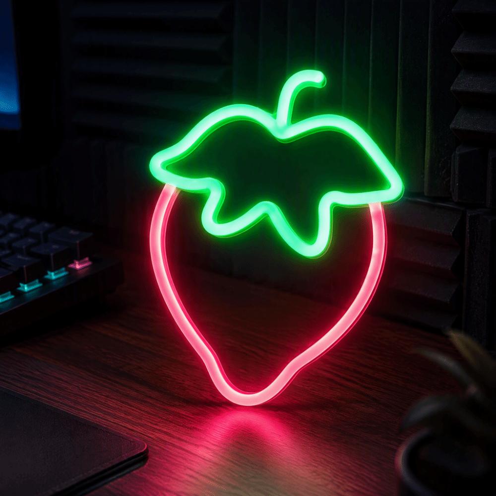 USB Battery Powered Strawberry LED Sign Strawberry Light Up Sign Cute Neon Light  Room