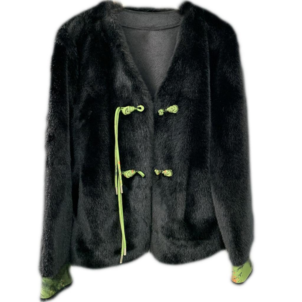 Куртка на пуговицах из искусственного меха в стиле ретро с имитацией шубы