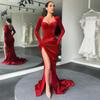 Women Elegant Long Sleeves Velvet Split Bride Bridesmaids Wedding Long Dress Gorgeous Party Maxi Ball Gowns