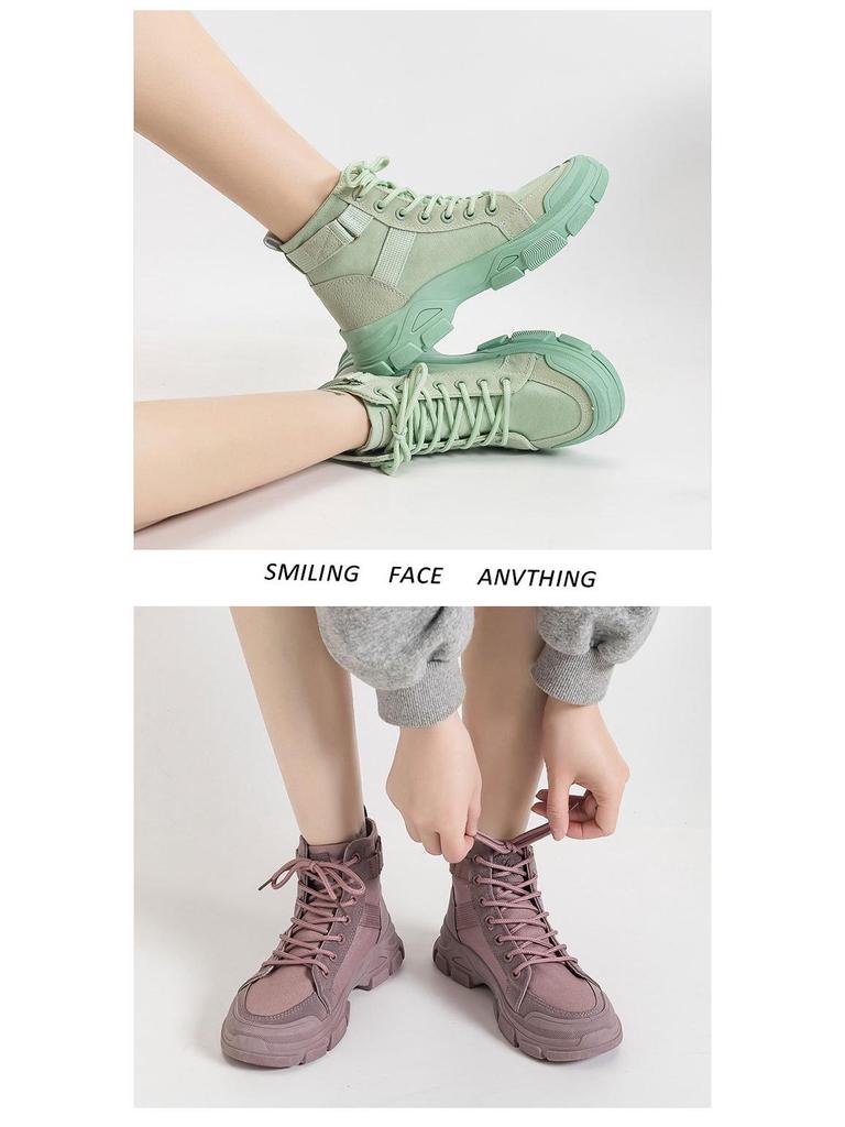 Трендовые женские парусиновые ботинки-платформы в стиле рыцарских ботинок на весну 2024 года - Универсальный корейский кампусный стиль