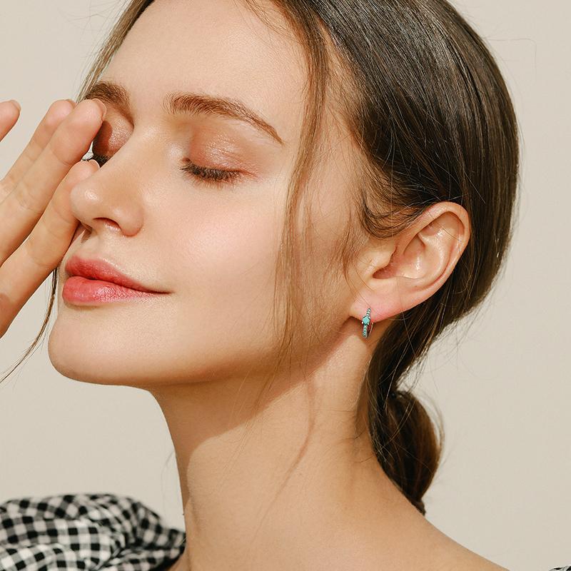 MODIAN Vintage Turquoise Hoop Earrings 925 Sterling Silver Luxury Trendy Earring For Women Wedding Jewelry