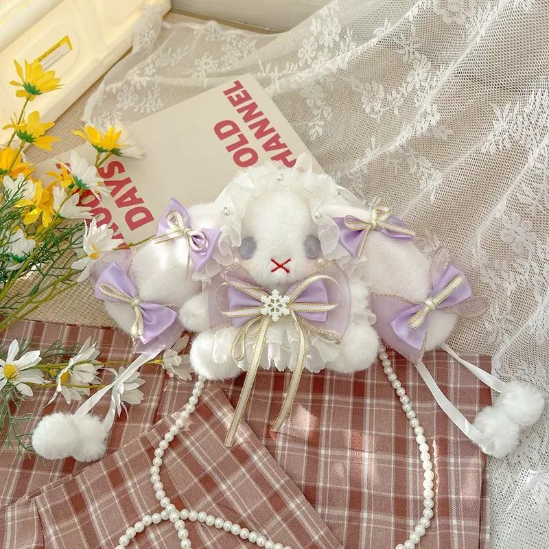 Новая Lolita Kawaii Кролик с висячими ушками Сумка Бант Милая Плюшевая Сумка Жемчуг Оригинальный Рюкзак Через Плечо Подарок Девушке