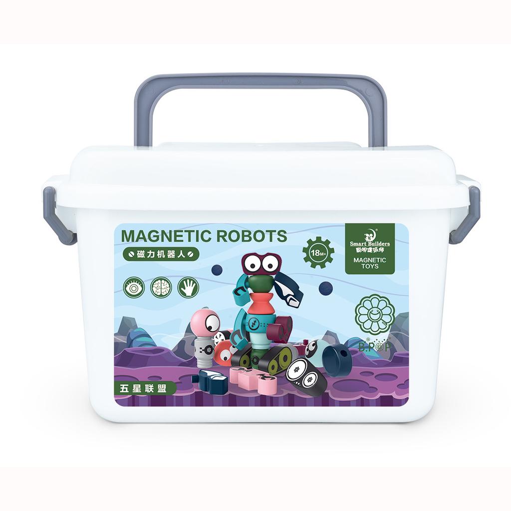 35 шт. магнитные роботы, набор магнитных блоков с коробкой для хранения, комплект для сборки роботов-штабелеров, игрушечный образовательный игровой набор STEM для мальчиков и девочек в возрасте от 3 до 6 лет