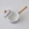 Fuji Enamel Milk Pan with Lid, 15cm, 1.2L, Gas and Induction Compatible, Purple Ash, Long Handle, Enamel Pot
