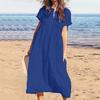 Женское хлопковое льняное платье макси, повседневное, с коротким рукавом, V-образным вырезом, сарафан, свободное, пляжное, плиссированное, длинное платье для летнего отпуска
