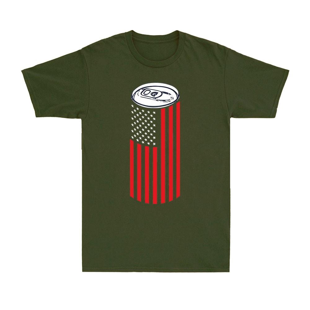 Beer Can American Flag USA College Drinking Vintage Novelty Unisexs Cotton TShirt
