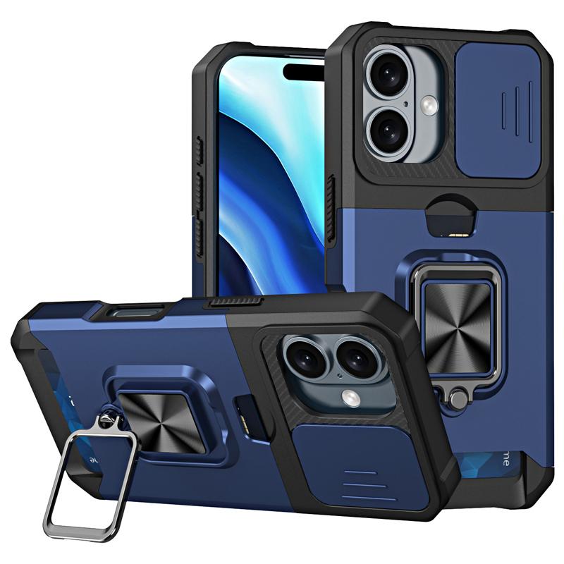 Ударопрочный тяжелый жесткий чехол с металлической подставкой и слотом для карт для iPhone 16 Pro Max 15 Pro Max 14 Pro Max