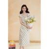 Temperament White New Casual Three-dimensional Flower Waist Wrap Hip Long Dress Polka Dot Dress Women's Summer