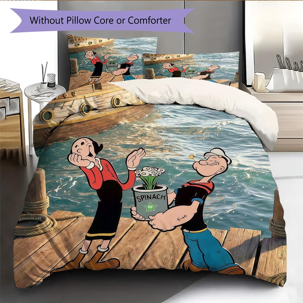 Popeye the Sailor Pattern Bedding Quilt Set Home Decoration Gift (1 * duvet cover + 2 * pillowcase without core)