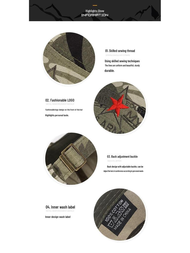 Men's Cotton Camouflage Embroidered Flat Top Sun Hat - Spring/Autumn Fashion & Versatile Sunshade for Women