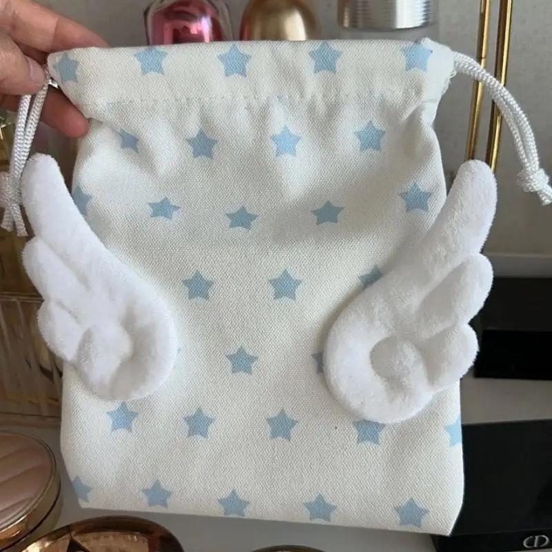 Korean INS Stars Design Drawstring Storage Bag Portable Canvas Bundle Pocket Dustproof Stationery Storage Bag Organizer Bag
