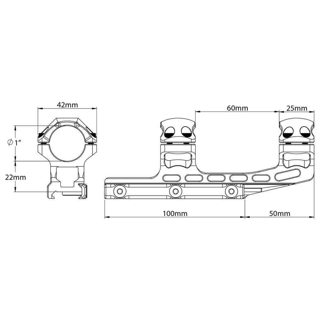 Кольца Пикатинни UTG 1 дюйм, высокий профиль, 50 мм, смещение, ACCU-SYNC, черные [AIR12250]