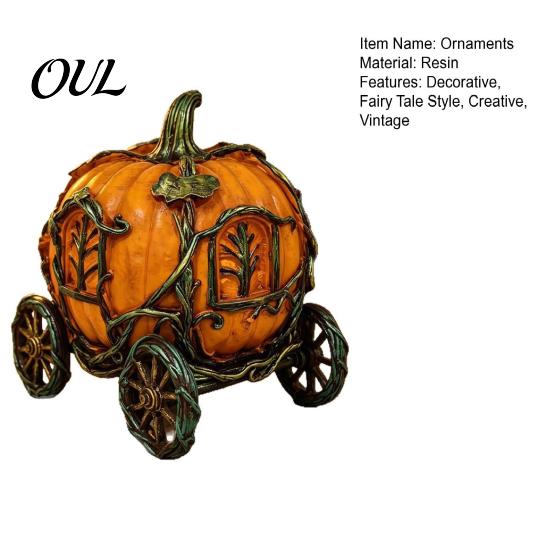 Classic Storybook Figurine 3D Resin Pumpkin Carriage Ornament, Retro Fairy Tale Cart Fall Themed Room Accessories Figurine, Vintage Desktop Decoration