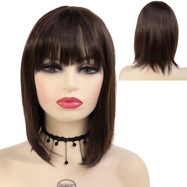 Короткий парик Боб Синтетические шелковистые прямые волосы с челкой для белых женщин Косплей Лолита Натуральный красивый розовый парик