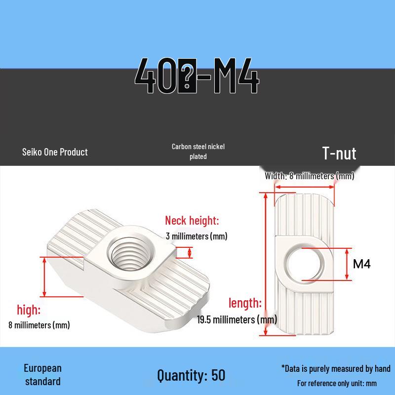 European Standard T-Slot Aluminum Profile Nuts: Wing Nuts M3-M8, Types 20/30/40/45.