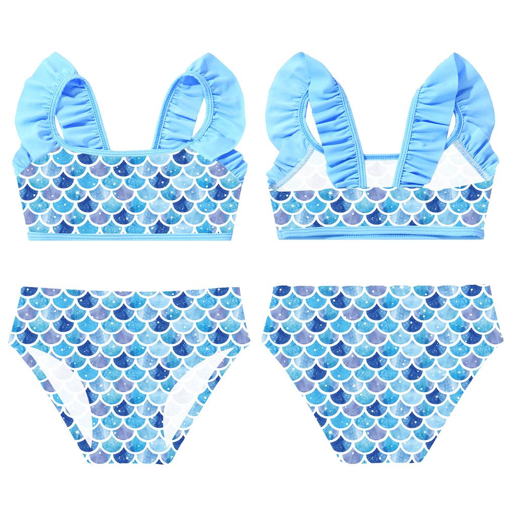 Детские купальники, топы с рюшами на бретелях, купальный костюм с принтом, комплект бикини из двух предметов для маленькой девочки