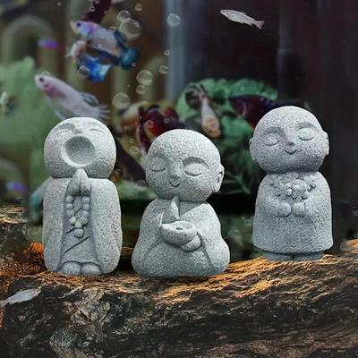 3 шт. Японская статуя монаха, молящегося дзен, из песчаника, мини-идол Будды-младенца, фигурка для богатства, удачи, Бодхисаттвы, фэн-шуй, домашний декор