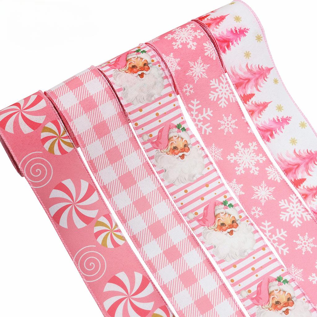 5 ярдов Рождественская Лента Печатная Рождественская Лента из Полиэстера Для Дизайна Ручной Работы Рождественское Украшение Подарочная Упаковка