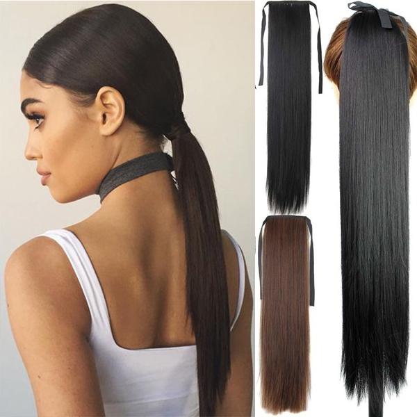 Silky Straight Synthetic Clip In Drawstring Ponytail Hairpieces for Women Hair Extension