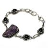 Ювелирный браслет с грубым черным ониксом и аметистом, посеребренный 925 пробы, 6–8 дюймов