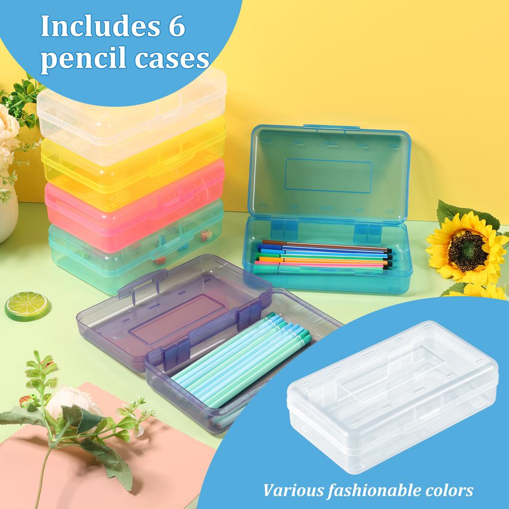 6 шт. Пластиковый пенал Прозрачный Пенал большой вместимости Штабелируемый Полупрозрачный Пенал Портативное хранение для дома и офиса