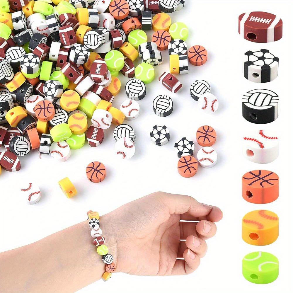 12/24/36 Sports Mud Beads, Sports Beads, Jewelry, Sports Ball Beads, Baseball, Softball, Football Beads, Keychain, Round Beads, DIY Crafts Bracelet