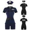 S-4XL 4Pcs Women Cop Outfits Policewoman Role Play Costume - Zipper Short Sleeve Jumpsuit with Belt, Purse, Hat Lingerie Uniform