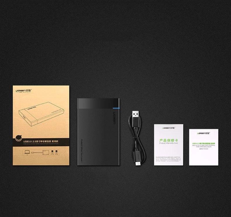Ugreen Hdd Ssd Drive Enclosure Sata 2.5 Usb 3.2 Gen 1 (5Gbps) Micro Usb Superspeed + 0.5M Cable Black (Us221 30848)
