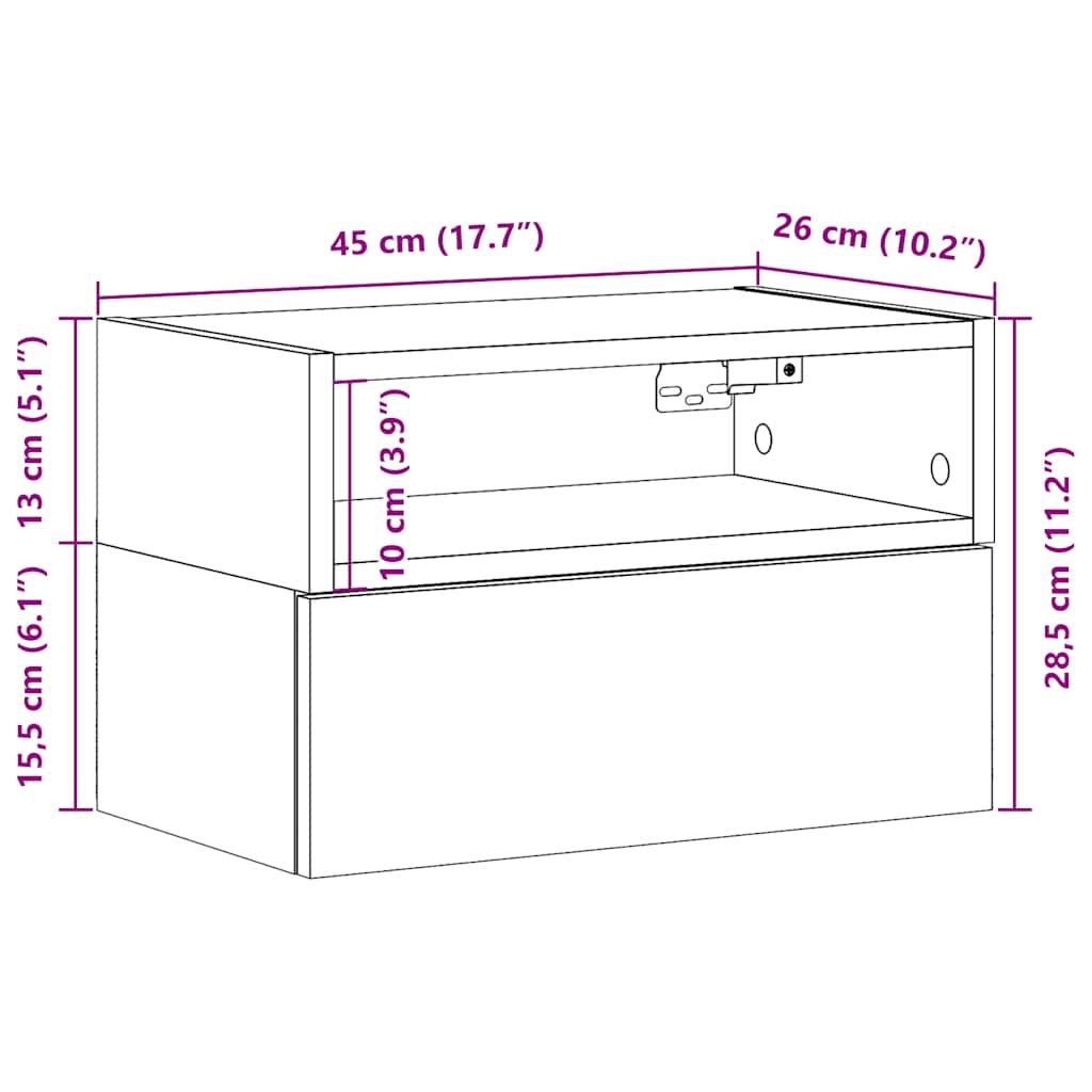 Wall Mounted Nightstand Sonoma Oak 45 x 26 x 28.5 cm