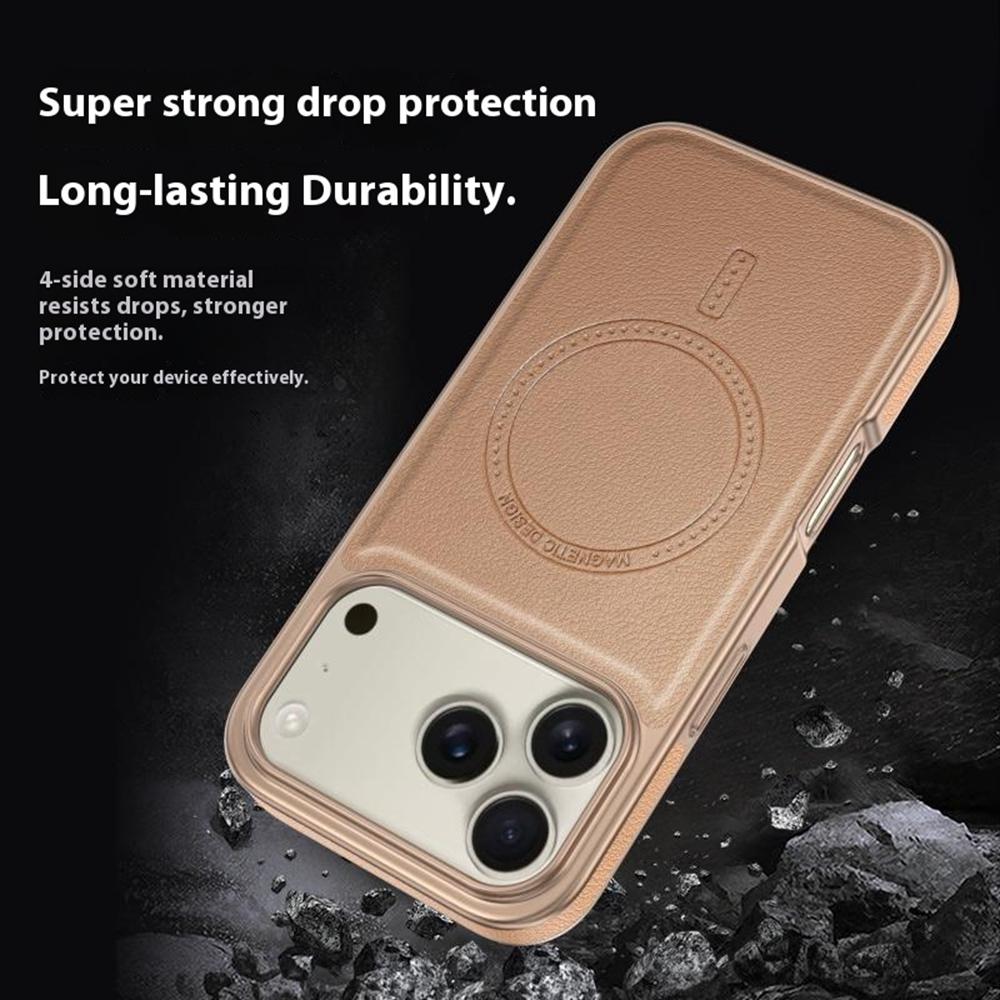 Для iPhone 17 Pro Max Магнитный чехол Гальванизированный край PU+TPU+PC Чехол для телефона