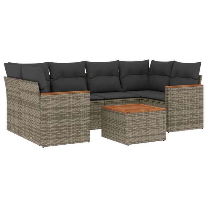 VidaXL Salon de Jardin avec Coussins 7 pcs, Canapés de Terrasse, Ensemble de Meubles de Patio, Mobilier d'Extérieur, Gris 3225801